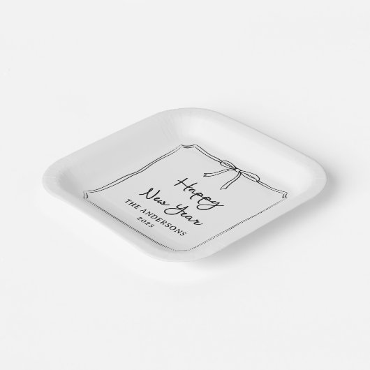 おめでとう!黒パーソナライズされたとホワイトボウ ペーパープレート (傾斜あり)