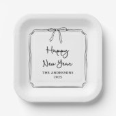 おめでとう!黒パーソナライズされたとホワイトボウ ペーパープレート (正面)