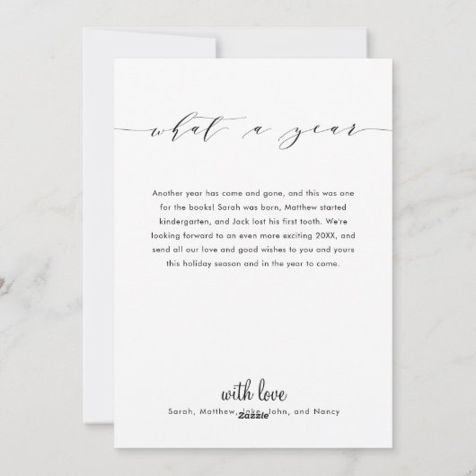 おめでとう 1年を振り返る ネイビー クリスマスカード フォト (裏面)