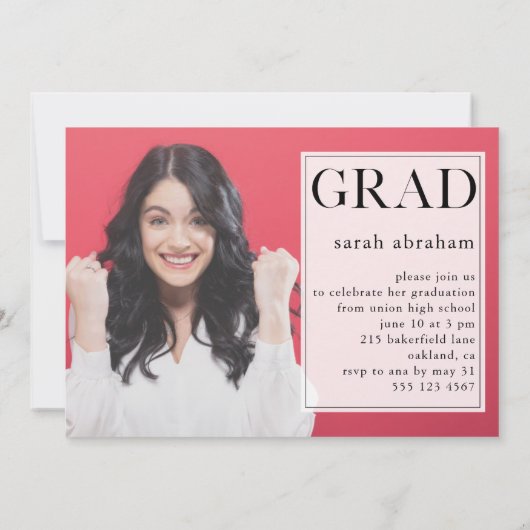 おめでとう！ 2枚の写真を使った卒業パーティー 招待状 (裏面)