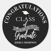 おめでとう　2025年　ブラッククラス　卒業おめでとう ラウンドシール (正面)