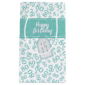 おめでとう！80歳 ティール/白 ランダムナンバーパターン スモールペーパーバッグ (正面)