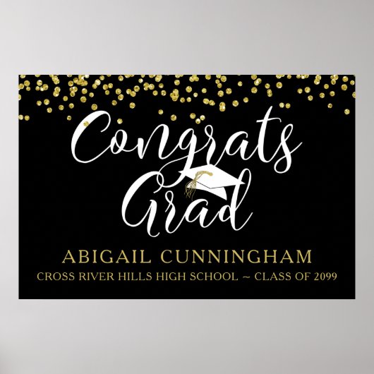 おめでとうGRAD金ゴールド紙吹雪スクリプトカスタムの色 ポスター (正面)