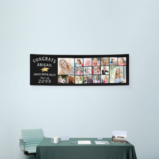 おめでとうGRAD 18フォトコラージュ金ゴールドキャップ 横断幕 (トレードショー)