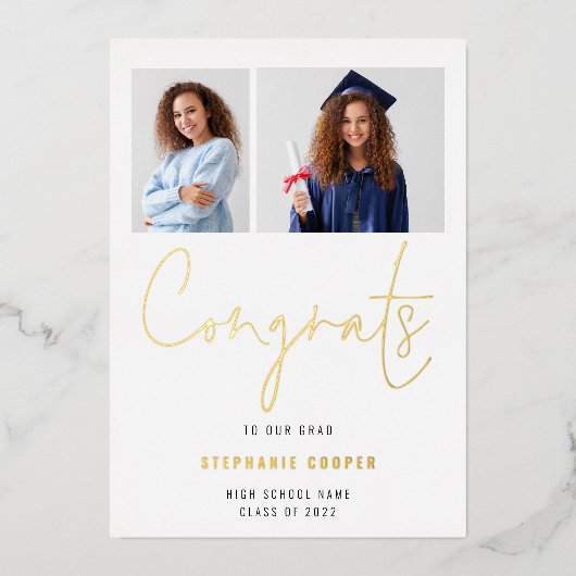 おめでとうGrad 2024発表2枚の写真金ゴールド 箔招待状 (正面)