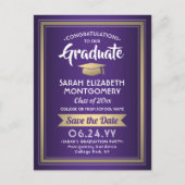 おめでとうGrad Purpleと金ゴールド日付写真を保存 案内ポストカード (正面)