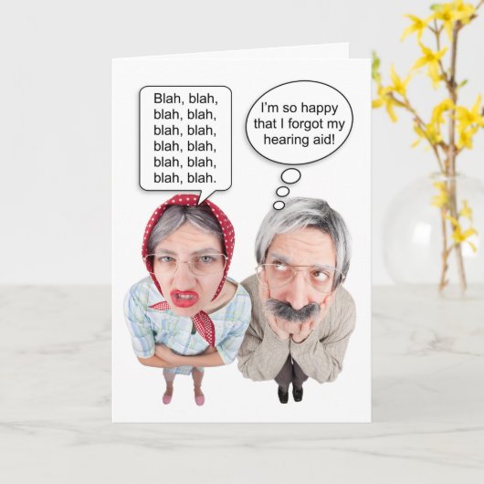 おめでとおもしろいう老夫婦 カード (黄色い花)