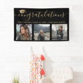 おめでモダンスクリプト3枚の写真金ゴールド黒 横断幕 (インサイチュ)