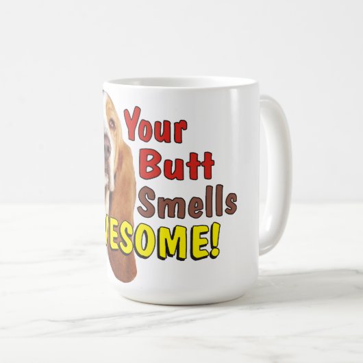 おもしろいあなたのお尻は素晴らしいバセットハウンドのマグをかぎます コーヒーマグカップ (正面右)