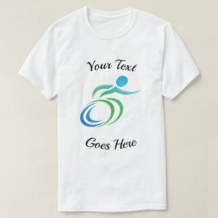 おもしろいあなたのカスタムな文字が付いているカラフルな車椅子 Tシャツ