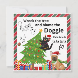 おもしろいいけな黒猫と犬のクリスマスツリー シーズンカード