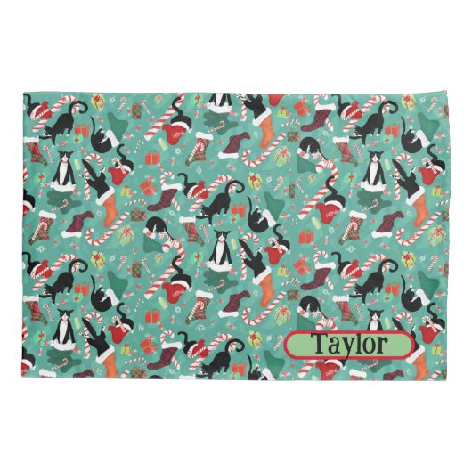 おもしろいいけなChristmasパーソナライズされた Cats Kids 枕カバー (裏面)