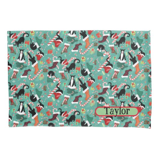 おもしろいいけなChristmasパーソナライズされた Cats Kids 枕カバー (正面)