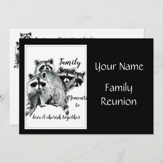 おもしろいいつでも、家族の懇親会かわいいラクーン動物 招待状 (正面/裏面)