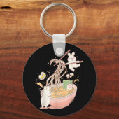 おもしろいうさぎラーメン麺スープかわいいAe キーホルダー (正面)