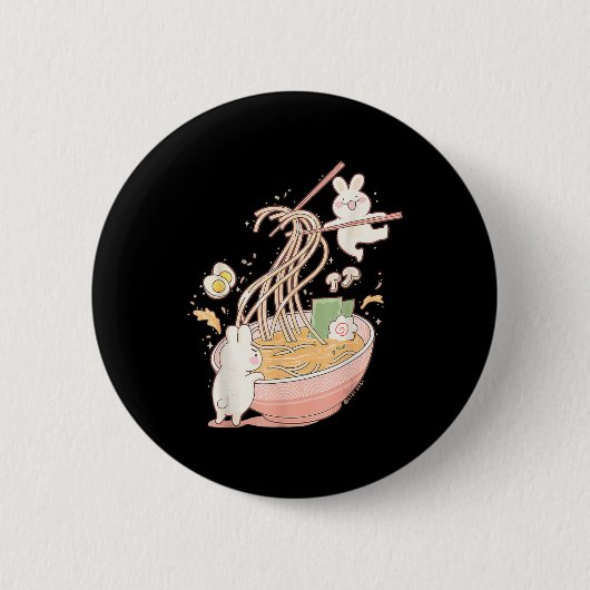 おもしろいうさぎラーメン麺スープかわいいAe 缶バッジ (正面)