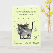 おもしろいおうし座のカード 十二星座ネコ 占星術 カード (黄色い花)