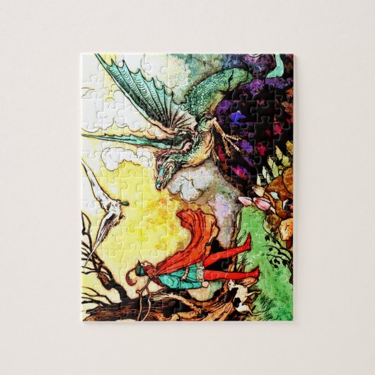 おもしろいおとぎ話ドラゴンチルドレン風景風景 ジグソーパズル (縦)