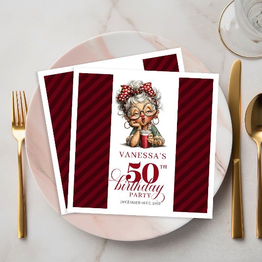 おもしろいおばあちゃんのデザインの50歳の誕生日のナプキン