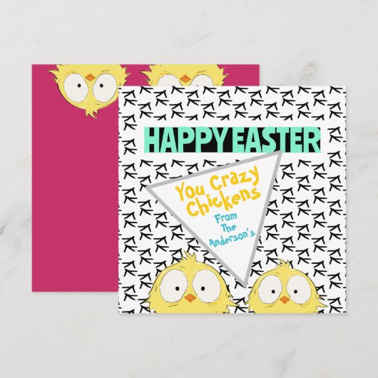 おもしろいおもしろいかわいい「ハッピーイースターよ熱狂するひよこ」 | シーズンカード (正面/裏面)