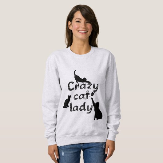 おもしろいおもしろいカッコいいと猫の熱狂する女性 スウェットシャツ (正面フル)