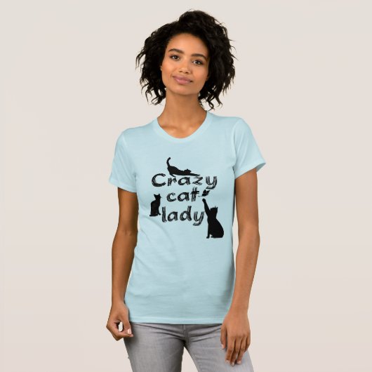 おもしろいおもしろいカッコいいと猫の熱狂する女性 Tシャツ (正面フル)