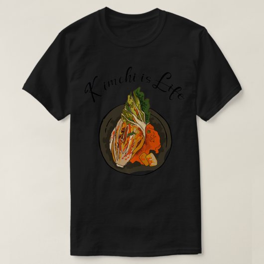 おもしろいおもしろいキムチは人生 Tシャツ (デザイン正面)