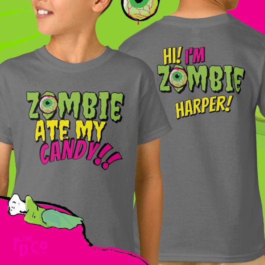 おもしろいおもしろい「食べゾンビマイ・キャンディ」ハロウィン Tシャツ