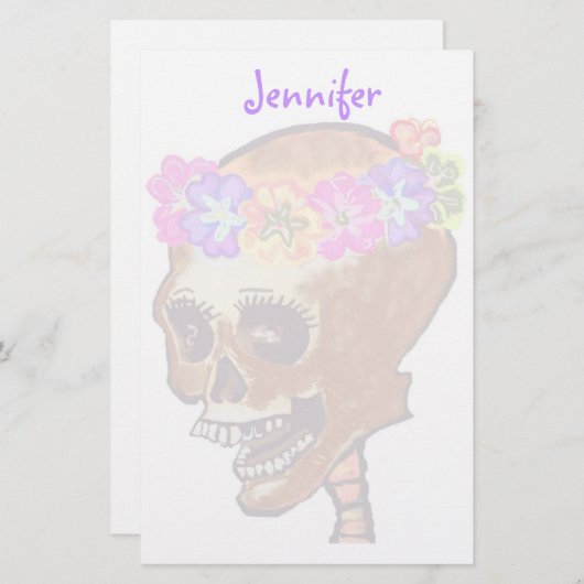 おもしろいおよびカラフルなスカルの文房具 便箋 (正面/裏面)