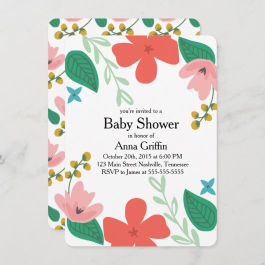 おもしろいおよびファンキーな花のベビーシャワーの招待状 招待状 (正面/裏面)