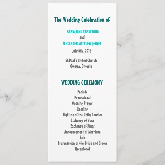 おもしろいおよびモダンな結婚式プログラム プログラム (正面)