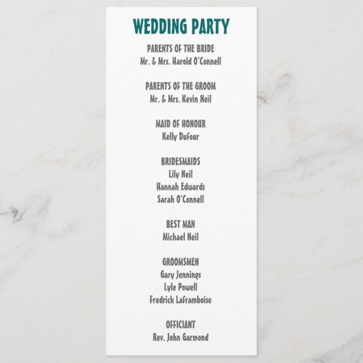 おもしろいおよびモダンな結婚式プログラム プログラム (裏面)