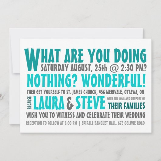 おもしろいおよびモダンな結婚式招待状-色 招待状 (正面)