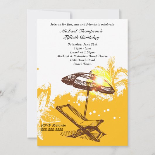 おもしろいおよび日曜日のビーチの誕生日 招待状 (正面)