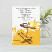 おもしろいおよび日曜日のビーチの誕生日 招待状 (スタンド正面)