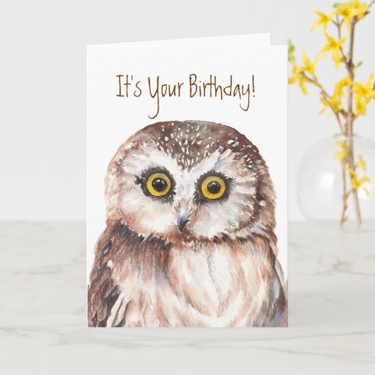 おもしろいお前の誕生日だ!フクロウを思い出してショックを受けた カード (黄色い花)