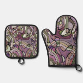 おもしろいお尻紫バイオレットブラックモザイクアートパターン 鍋つかみ&鍋敷きセット (正面)