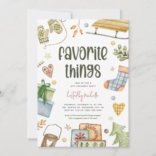 おもしろいお気に入りのギフト交換 招待状 (正面)