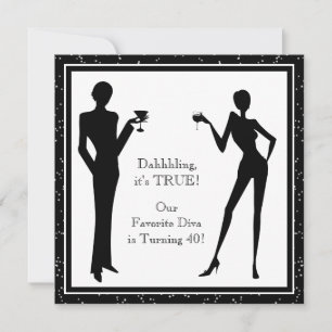 おもしろいお気に入りのディバ女性ブラック40歳誕生日パーティー 招待状