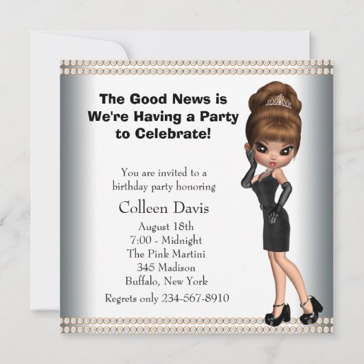 おもしろいお気に入りのディバ女性任意の数誕生日パーティー 招待状 (裏面)