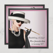 おもしろいお気に入りのディヴァ女性ピンクとブラック誕生日 招待状 (正面/裏面)