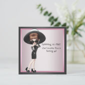 おもしろいお気に入りのディヴァ女性ピンクブラック40歳の誕生日 招待状 (スタンド正面)