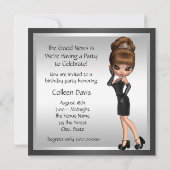 おもしろいお気に入りのディヴァ女性ブラック誕生日 招待状 (裏面)