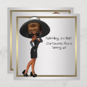 おもしろいお気に入りのディヴァ女性ブラック40th誕生日パーティー 招待状 (正面/裏面)