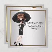 おもしろいお気に入りのディヴァ女性ブラック40th誕生日パーティー 招待状 (正面/裏面)