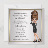 おもしろいお気に入りのディヴァ女性ブラック40th誕生日パーティー 招待状 (裏面)