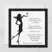 おもしろいお気に入りのディヴァ女性ブラック40th誕生日パーティー 招待状 (裏面)