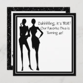 おもしろいお気に入りのディヴァ女性ブラック40th誕生日パーティー 招待状 (正面/裏面)