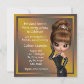 おもしろいお気に入りのディヴァ女性ブラック40th誕生日パーティー 招待状 (裏面)