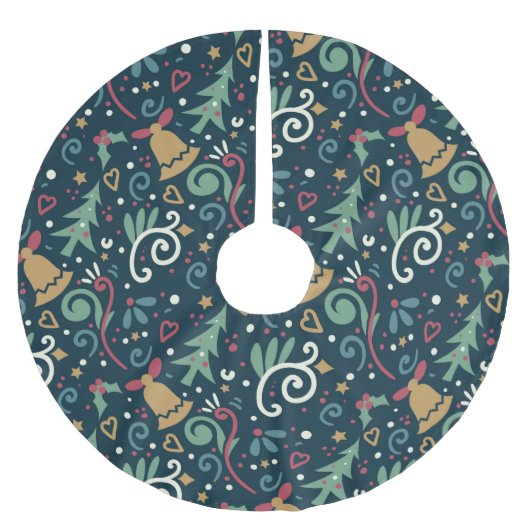 おもしろいお洒落ウィンタークリスマスホリデーグラフィックス ブラッシュドポリエステルツリースカート (正面)